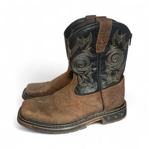 Georgia Boot Carbo-Tec LT Big Kids Pull-On Saddle Boot Brown 4M Uni-Sex Back Zip